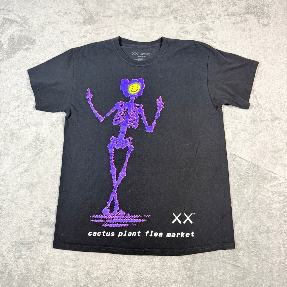Kaws X Cactus Plant Flea Market CPFM T-Shirt Men's Size L Black Skeleton Tee